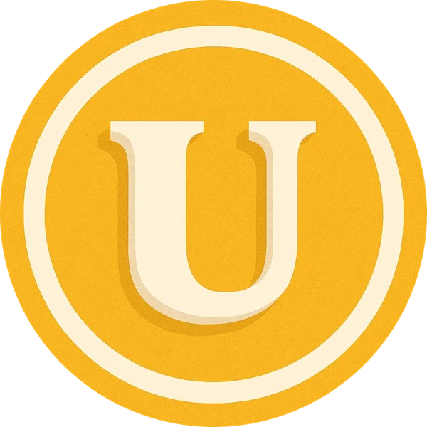 The USELESS coin: a serif U on a gold disc.